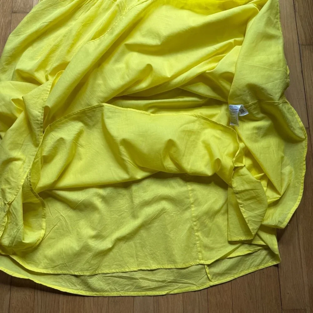 Banana Republic Size XL Yellow Lemon Candy Voile Elbow Sleeve V-Neck Midi Dress - Picture 14 of 16